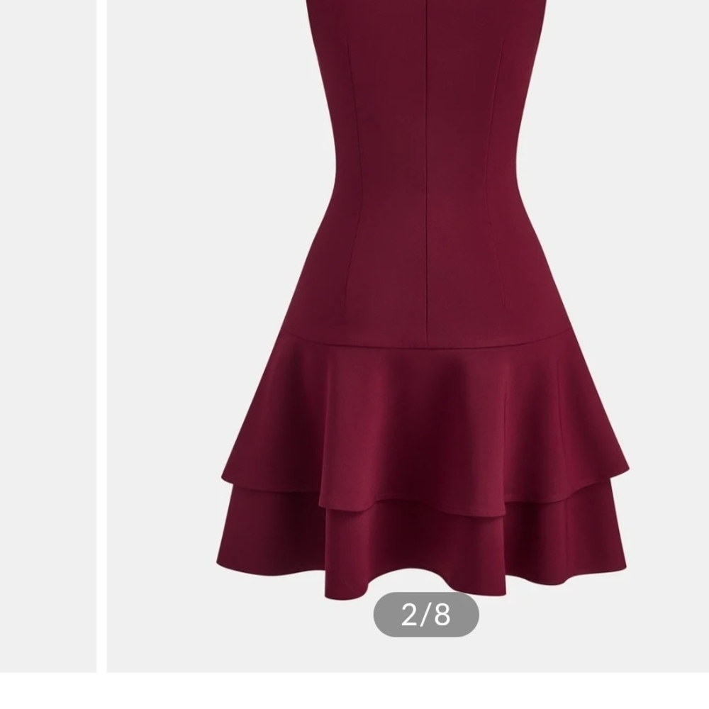 Commense Burgundy Ruffle Mini Dress - Picture 2 of 3